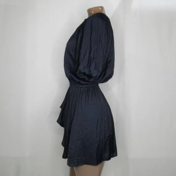 NEW ZADIG & VOLTAIRE Mini Encre Blue Size L Romina Satin V-Neck Elastic Waist - Picture 6 of 9